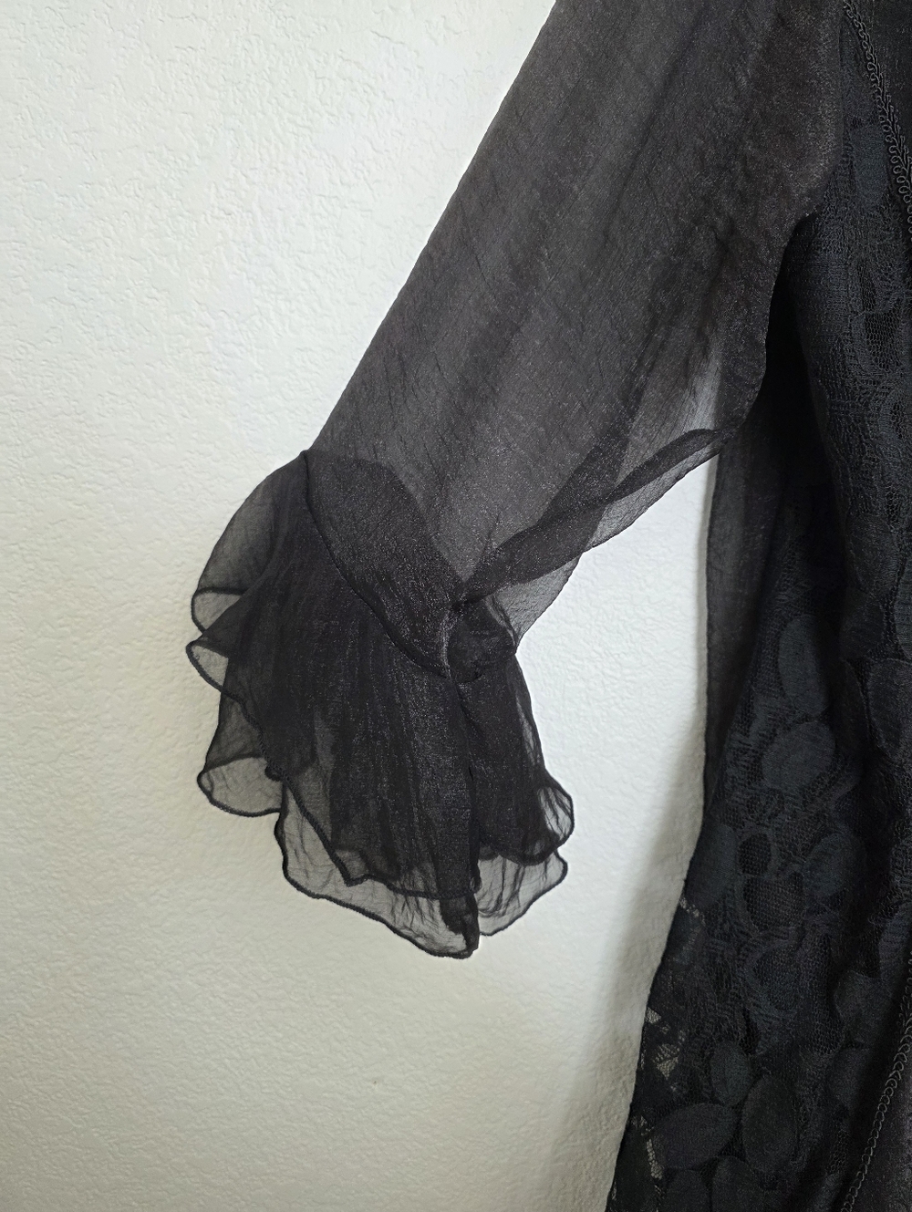 Pretty Angel Y2K Boho Grunge Fairycore Renaissance Ruffled Lace Silk Blouse Sz L - Picture 6 of 9